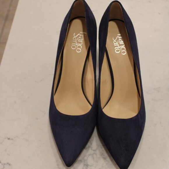 Franco Sarto | Women's | Palma Pump Pointed Block 3" Heel | Blue Suede | 10 - Picture 1 of 6